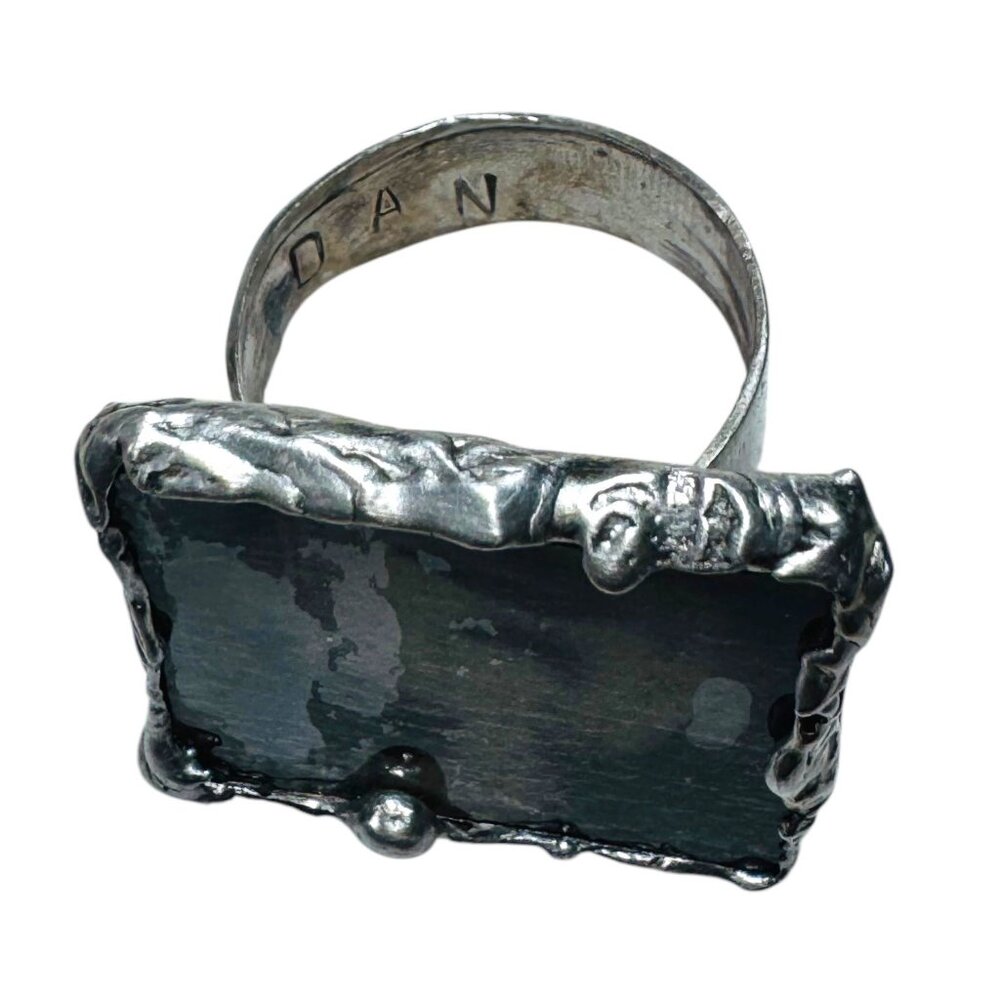 Handcrafted Artisan Silver & Glass Statement Ring Abstract Woman Portrait Design - Picture 6 of 17